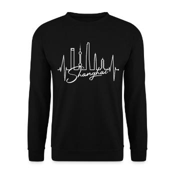 Shanghai Skyline Heartbeat China I Love Shanghai - Unisex Sweatshirt - black - Front - Alina (178cm) & Michal (187cm)