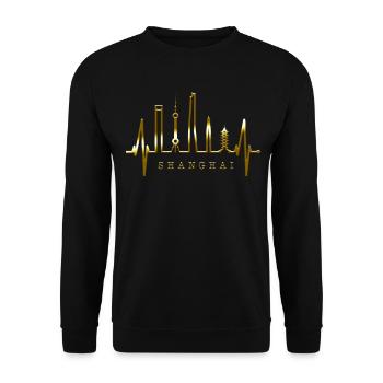 Shanghai Skyline Heartbeat China I Love Shanghai - Unisex Sweatshirt - black - Front - Alina (178cm) & Michal (187cm)