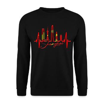 Shanghai Skyline Heartbeat China I Love Shanghai - Unisex Sweatshirt - black - Front - Alina (178cm) & Michal (187cm)