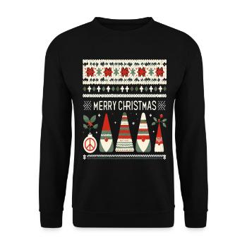 Christmas Gnomes Strickmuster - Unisex Pullover - Schwarz - Vorne - Alina (178cm) & Michal (187cm)
