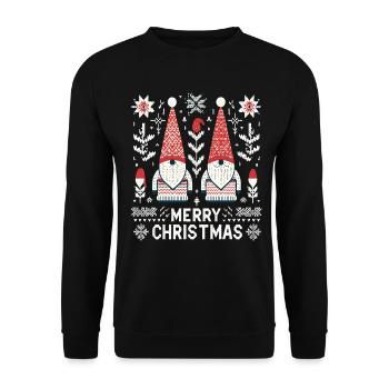 Frohe Weihnachten Gnomes Strickmuster Optik - Unisex Pullover - Schwarz - Vorne - Alina (178cm) & Michal (187cm)