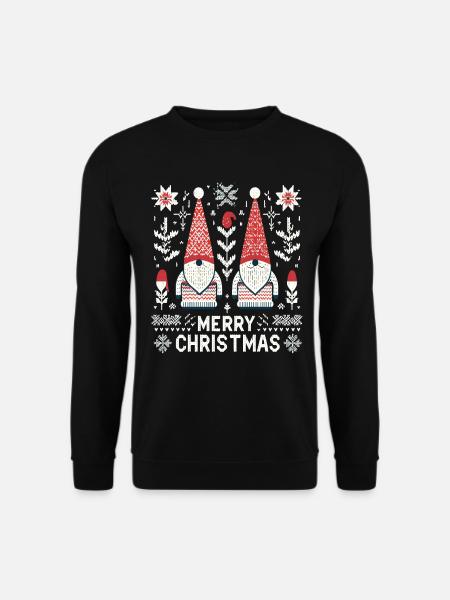 Frohe Weihnachten Gnomes Strickmuster Optik - Unisex Pullover - Schwarz
