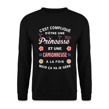 Cadeau Humoristique Camionneuse Princesse - Sweat-shirt Unisexe - noir - Devant - Alina (178cm) & Michal (187cm)