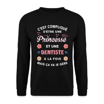 Cadeau Humoristique Dentiste Princesse - Sweat-shirt Unisexe - noir - Devant - Alina (178cm) & Michal (187cm)