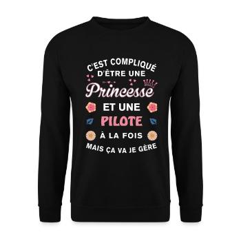 Cadeau Humoristique pilote Princesse - Sweat-shirt Unisexe - noir - Devant - Alina (178cm) & Michal (187cm)