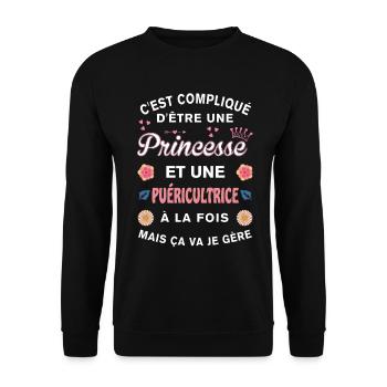 Cadeau Humoristique Puéricultrice Princesse - Sweat-shirt Unisexe - noir - Devant - Alina (178cm) & Michal (187cm)