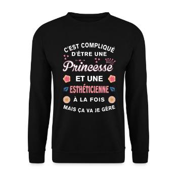Cadeau Humoristique Esthéticienne Princesse - Sweat-shirt Unisexe - noir - Devant - Alina (178cm) & Michal (187cm)