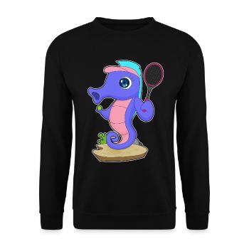 Seepferdchen Tennis Tennisschläger Sport - Unisex Pullover - Schwarz - Vorne - Alina (178cm) & Michal (187cm)