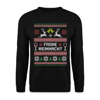 Frohe Weinnacht – Ugly XMAS Sweater & Wein - Unisex Pullover - Schwarz - Vorne - Alina (178cm) & Michal (187cm)