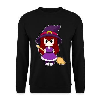 Girl Witch Broom - Unisex Sweatshirt - black - Front - Alina (178cm) & Michal (187cm)
