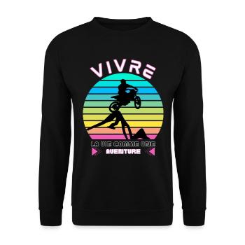 Vivre la Vie comme une Aventure - Moto Cross - Sweat-shirt Unisexe - noir - Devant - Alina (178cm) & Michal (187cm)