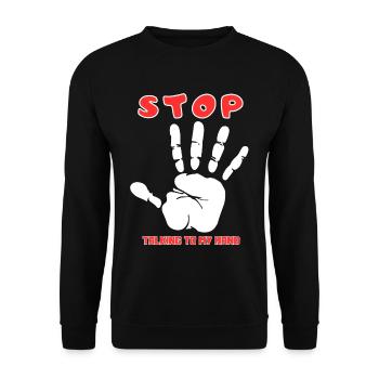 Stop Parle à ma main- Design de main drôle - Sweat-shirt Unisexe - noir - Devant - Alina (178cm) & Michal (187cm)