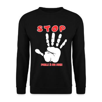 Stop Parle à ma main- Design de main drôle - Sweat-shirt Unisexe - noir - Devant - Alina (178cm) & Michal (187cm)
