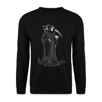 Sensemann Halloween Kaffee - Unisex Pullover - Schwarz - Vorne - Alina (178cm) & Michal (187cm)