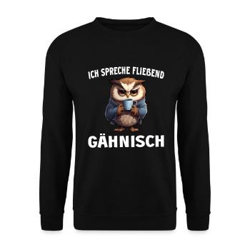 Lustiger Eule Kaffee Kaffeeliebhaber Eulen Spruch - Unisex Pullover - Schwarz - Vorne - Alina (178cm) & Michal (187cm)