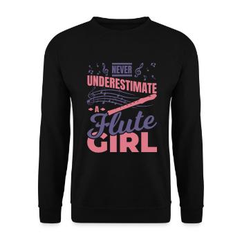 Unterschätze nie ein Flötenmädchen - Unisex Pullover - Schwarz - Vorne - Alina (178cm) & Michal (187cm)