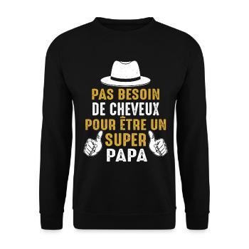 Papa Chauve Cadeau Humour Citation Drôle 2024 - Sweat-shirt Unisexe - noir - Devant - Alina (178cm) & Michal (187cm)