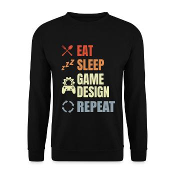 Eat Sleep Game Design Repeat - Unisex Pullover - Schwarz - Vorne - Alina (178cm) & Michal (187cm)