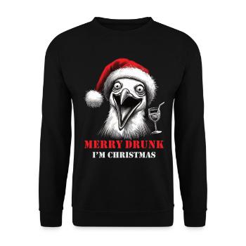 Merry Drunk I'm Christmas Bier Spruch Weihnachten - Unisex Pullover - Schwarz - Vorne - Alina (178cm) & Michal (187cm)