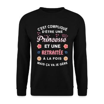 Retraitée Cadeau Humoristique Princesse Retraite - Sweat-shirt Unisexe - noir - Devant - Alina (178cm) & Michal (187cm)