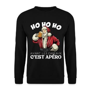 Avant Les Cadeaux C'est Apéro - Pull Moche De Noël - Sweat-shirt Unisexe - noir - Devant - Alina (178cm) & Michal (187cm)