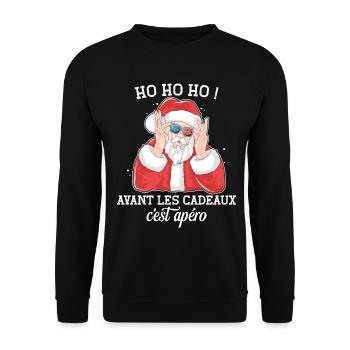 Ho Ho Ho Pull Moche Père Noël Apéro Humour Noel - Sweat-shirt Unisexe - noir - Devant - Alina (178cm) & Michal (187cm)