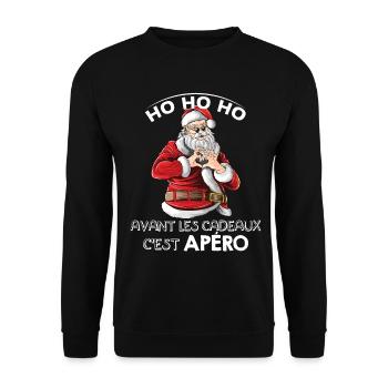 HO HO HO PULL MOCHE NOËL APÉRO CADEAUX FAMILLE - Sweat-shirt Unisexe - noir - Devant - Alina (178cm) & Michal (187cm)