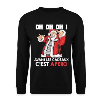 OH OH OH Cadeaux Apéro Humour Noël Famille Pull - Sweat-shirt Unisexe - noir - Devant - Alina (178cm) & Michal (187cm)