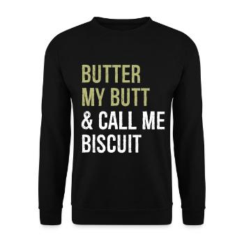 Buttern Sie meinen Hintern und nennen Sie mich Keks-lustiges Hemd - Unisex Pullover - Schwarz - Vorne - Alina (178cm) & Michal (187cm)