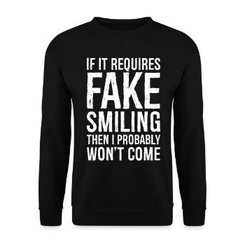 If it requires fake smiling funny shirt - Sweat-shirt Unisexe - noir - Devant - Alina (178cm) & Michal (187cm)