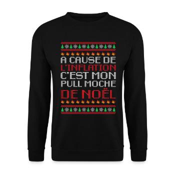 Pull Moche De Noël Humour Cadeau Famille Inflation - Sweat-shirt Unisexe - noir - Devant - Alina (178cm) & Michal (187cm)