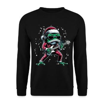 Grenouille cool avec guitare et chapeau de père Noël - Sweat-shirt Unisexe - noir - Devant - Alina (178cm) & Michal (187cm)