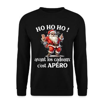 Pull Moche De Noël Humour Père Noel Apéro Cadeau - Sweat-shirt Unisexe - noir - Devant - Alina (178cm) & Michal (187cm)