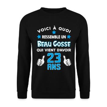 23 ans anniversaire homme cadeau drôle humour - Sweat-shirt Unisexe - noir - Devant - Alina (178cm) & Michal (187cm)