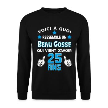 25 ans anniversaire homme cadeau drôle humour - Sweat-shirt Unisexe - noir - Devant - Alina (178cm) & Michal (187cm)