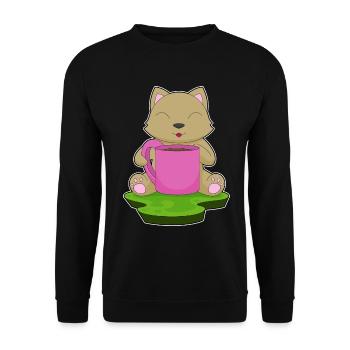 Katze Kaffee Becher - Unisex Pullover - Schwarz - Vorne - Alina (178cm) & Michal (187cm)