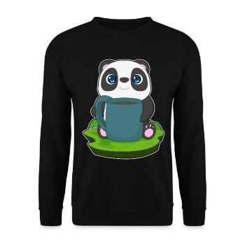 Panda Kaffee Becher - Unisex Pullover - Schwarz - Vorne - Alina (178cm) & Michal (187cm)