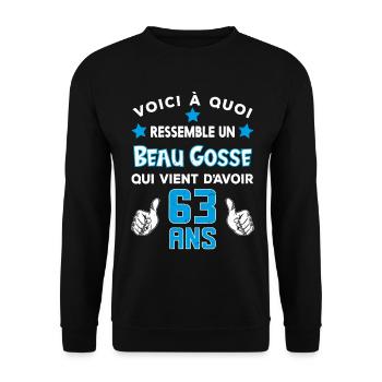 63 ans anniversaire homme cadeau drôle humour - Sweat-shirt Unisexe - noir - Devant - Alina (178cm) & Michal (187cm)