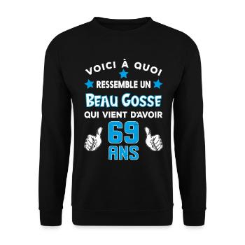 69 ans anniversaire homme cadeau drôle humour - Sweat-shirt Unisexe - noir - Devant - Alina (178cm) & Michal (187cm)