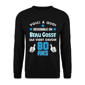 80 ans anniversaire homme cadeau drôle humour - Sweat-shirt Unisexe - noir - Devant - Alina (178cm) & Michal (187cm)