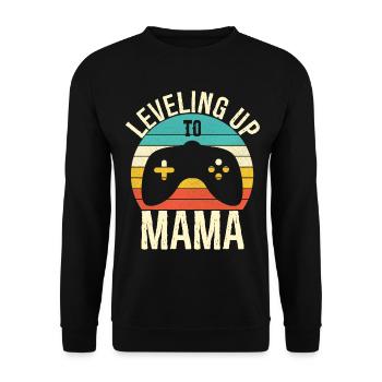 Aufleveln zur Mama Funny Gamer Mom - Unisex Pullover - Schwarz - Vorne - Alina (178cm) & Michal (187cm)