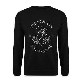Outdoors and Nature Quote Wild and Free Mountains - Unisex Sweatshirt - black - Front - Alina (178cm) & Michal (187cm)