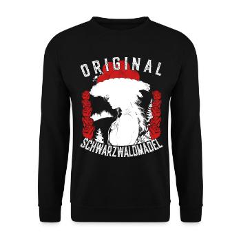 Original Schwarzwaldmädel Bollenhut Ledig Tracht - Unisex Pullover - Schwarz - Vorne - Alina (178cm) & Michal (187cm)