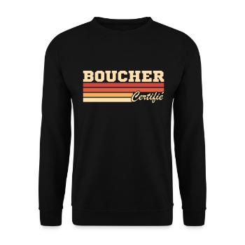 Boucher Certifié Boucherie Vintage - Sweat-shirt Unisexe - noir - Devant - Alina (178cm) & Michal (187cm)