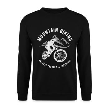 Lustiges Mountainbiken Zitat Therapie - Unisex Pullover - Schwarz - Vorne - Alina (178cm) & Michal (187cm)