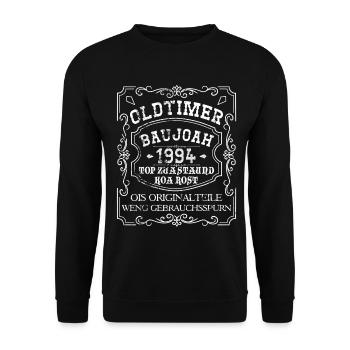 Oldtimer Baujoah 1994 - Baujahr 1994, Geburtstag - Unisex Pullover - Schwarz - Vorne - Alina (178cm) & Michal (187cm)