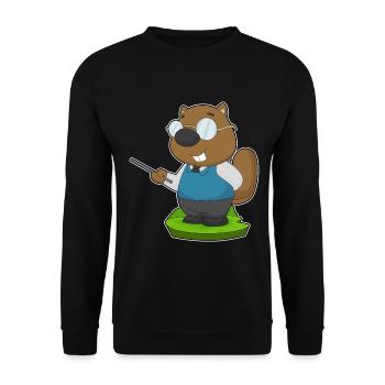 Beaver Teacher Pointing Stick School - Unisex Sweatshirt - black - Front - Alina (178cm) & Michal (187cm)
