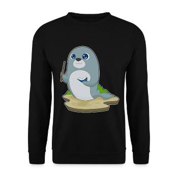 Seal Teacher Book School - Unisex Sweatshirt - black - Front - Alina (178cm) & Michal (187cm)