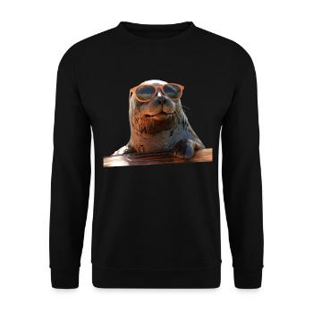 Phoque avec lunettes de soleil Phoque Morse Phoques mignons - Sweat-shirt Unisexe - noir - Devant - Alina (178cm) & Michal (187cm)