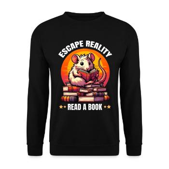 Escape Reality, Read a Book. Cute Rat Reads Book - Unisex Sweatshirt - black - Front - Alina (178cm) & Michal (187cm)
